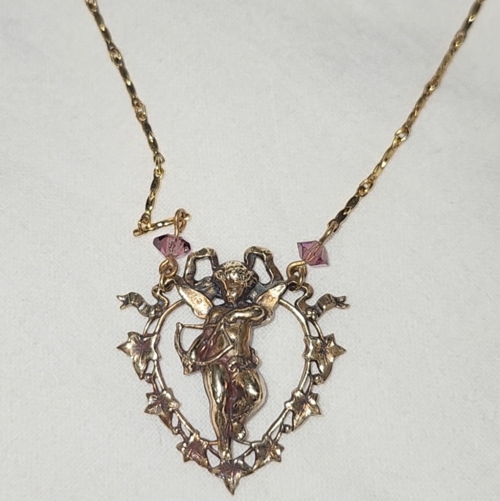Vintage Pididdly Links Brass Cherub Heart Necklace